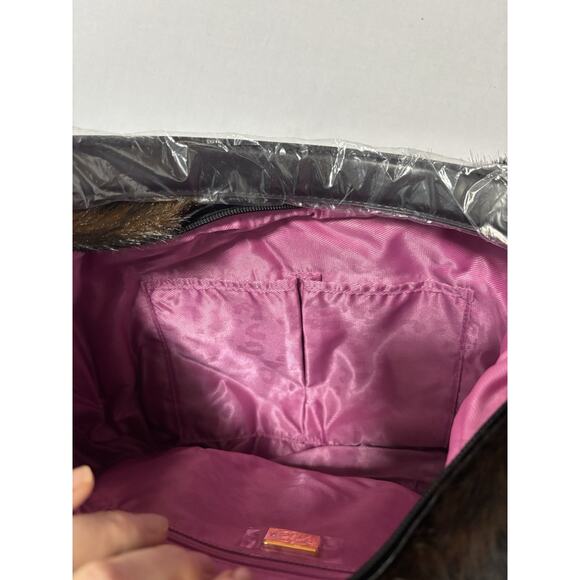 Susan Lucci Brown Black Faux Fur Shoulder Bag Slouchy Vtg Y2K Hippie Festival - Picture 7 of 10